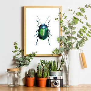 Affiche scarabée vert à l'acrylique