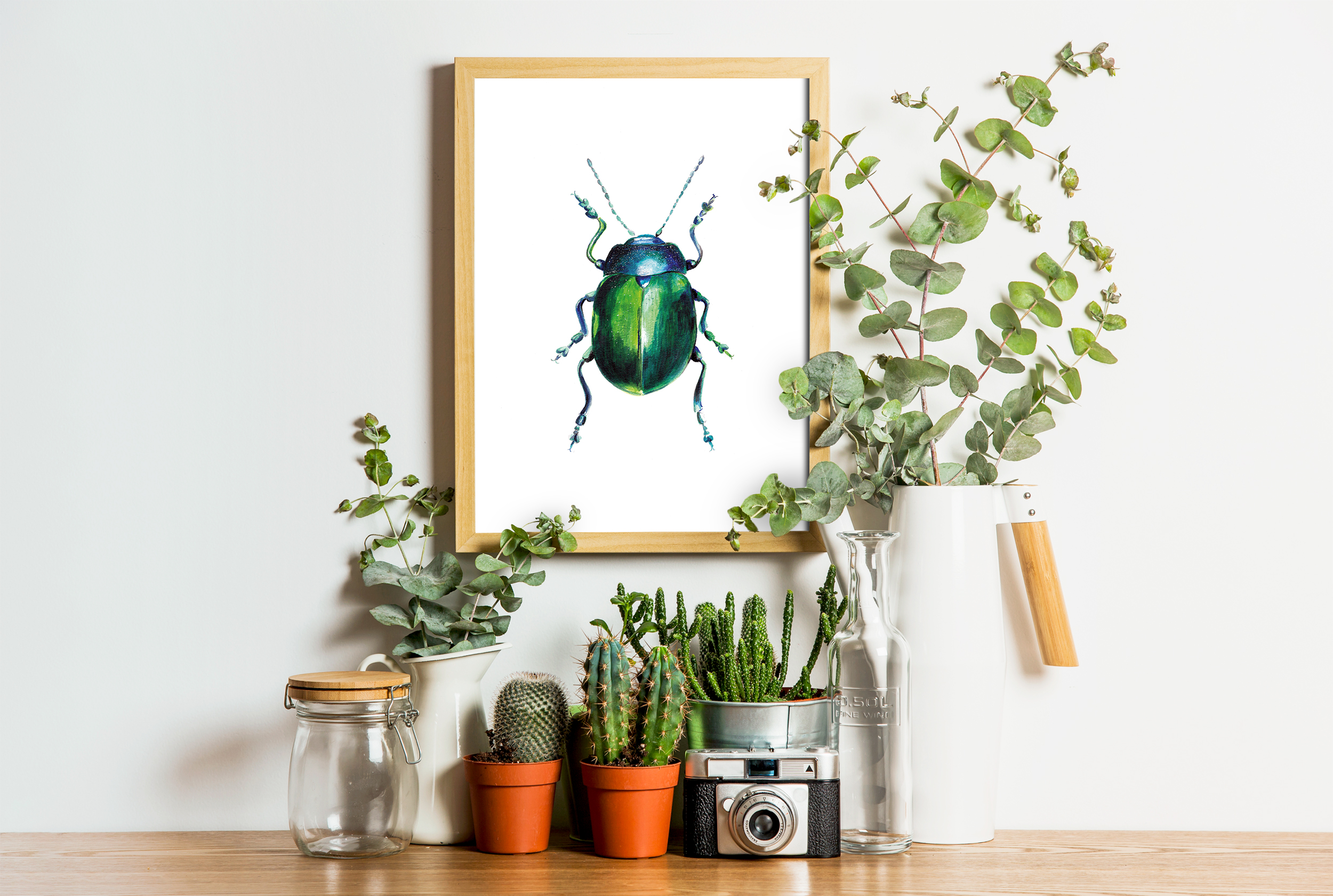 Affiche scarabée vert à l'acrylique
