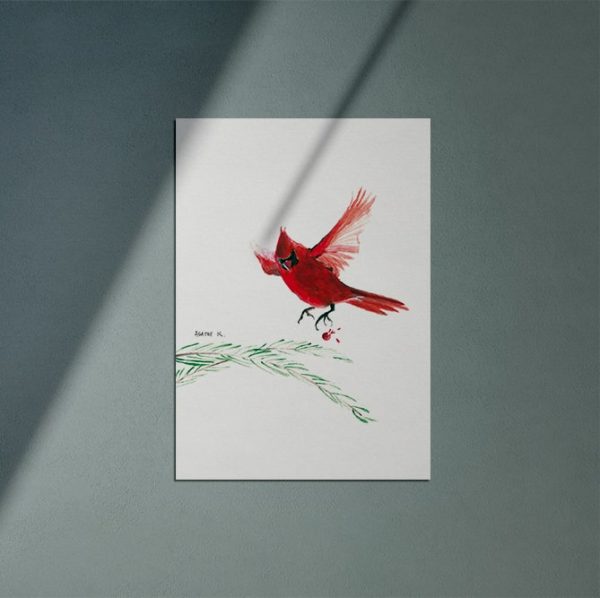 Cardinal rouge - Peinture originale à l'acrylique - signée à la main - Agathe de Kermenguy - Design Studio